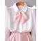 Summer Style Korean Kpop Kdrama Academy Style Top Paired Blouse Shirt - White Polyester Cotton