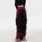 Punk Kpop Harajuku Y2k High Waist Pant Mechanical Style Wide Leg Cargo Pants - Black Red Cotton