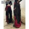 Punk Kpop Harajuku Y2k High Waist Pant Mechanical Style Wide Leg Cargo Pants - Black Red Cotton