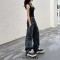 Punk Kpop Harajuku Y2k Vintage Baggy Cowboy Style Cargo Worker Pants - Blue Denim
