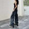 Punk Kpop Harajuku Y2k Vintage Baggy Cowboy Style Cargo Worker Pants - Blue Denim