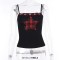 Gothic Cyber Punk Emo Alt Grunge Hotsweet Plaid Star Patchwork Crop Tank Tops - Black Polyester Cotton