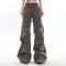 Vintage Style 90s Aesthetic Tassel Punk Kpop Harajuku Bootcut Pants - Gray Denim