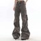 Vintage Style 90s Aesthetic Tassel Punk Kpop Harajuku Bootcut Pants - Gray Denim