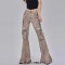 Punk Kpop Harajuku Y2k Solid Hollow Out High Waist Spliced Pocket Streetwear Wide Leg Cargo Pants - Khaki Denim