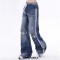 Trendy Punk Kpop Harajuku High Waist Loose Wide Leg Vintage Streetwear Pants - Blue Denim