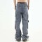American Stereoscopic Multi Pocket Washed Straight Tube Loose Relaxed Long Workwear Jeans - Blue Denim