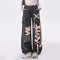 Punk Kpop Harajuku Y2k Solid High Waist Loose Fit Wide Leg Baggy Tie Straps Pants - Black Denim