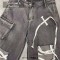 Punk Kpop Harajuku Y2k Solid High Waist Loose Fit Wide Leg Baggy Tie Straps Pants - Black Denim