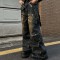 Punk Kpop Harajuku Y2k Streetwear Loose Straight Leg Hip Hop Loose Fit Multiple Pockets Cargo Pants - Gray Denim