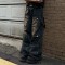 Punk Kpop Harajuku Y2k Streetwear Loose Straight Leg Hip Hop Loose Fit Multiple Pockets Cargo Pants - Gray Denim