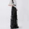 Punk Kpop Harajuku Y2k Solid High Waist Loose Fit Wide Leg Baggy Cargo Pants - Black Denim