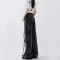 Punk Kpop Harajuku Y2k Solid High Waist Loose Fit Wide Leg Baggy Cargo Pants - Black Denim