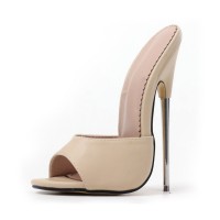 Metal Heel Peep Toe Matt Summer Sandals - Beige