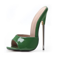 Metal Heel Peep Toe Patent Summer Sandals - Green