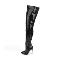 Stiletto Heel Square Toe Lace Up Knee High Full Zipper Over The Knee Long Patent Boots 