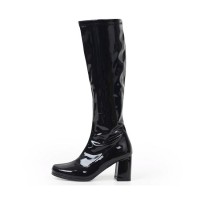 Square Heel Square Toe Lace Up Knee High Gogo Boots with Side Zip - Black