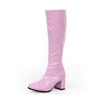 Square Heel Square Toe Lace Up Knee High Gogo Boots with Side Zip - Pink