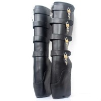Sexy Heelless Lockable Wedge Knee High Padlock Ballet Boots - Shiny Black Patent SPECIAL - Size 13