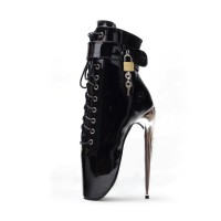 Sexy Patent Lock Wrap Strap Ankle Dancer Ballet Lobster Claw Pumps - Black Shiny Patent