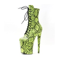 Platform High Heel Closed Toe Pole Dancing Ankle Boots - Green Snake