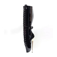 Sexy Lace Up Knee High Dancer Ballet Lobster Claw Pumps - Black