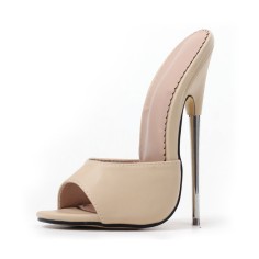 Metal Heel Peep Toe Matt Summer Sandals - Beige