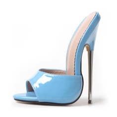 Metal Heel Peep Toe Patent Summer Sandals - Light Blue