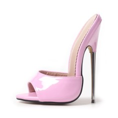 Metal Heel Peep Toe Patent Summer Sandals - Pink