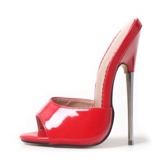 Metal Heel Peep Toe Patent Summer Sandals - Red