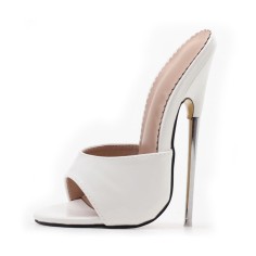 Metal Heel Peep Toe Patent Summer Sandals - White