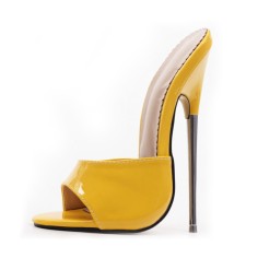 Metal Heel Peep Toe Patent Summer Sandals - Yellow