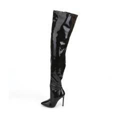 Stiletto Heel Square Toe Lace Up Knee High Full Zipper Over The Knee Long Patent Boots 