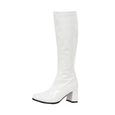 Square Heel Square Toe Lace Up Knee High Gogo Boots with Side Zip - White