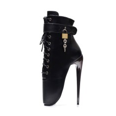 Sexy Matte Lock Wrap Strap Ankle Dancer Ballet Lobster Claw Pumps - Black Matte PU