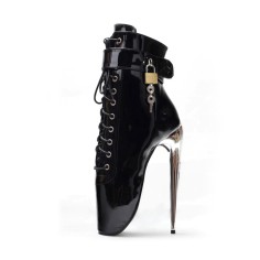Sexy Patent Lock Wrap Strap Ankle Dancer Ballet Lobster Claw Pumps - Black Shiny Patent