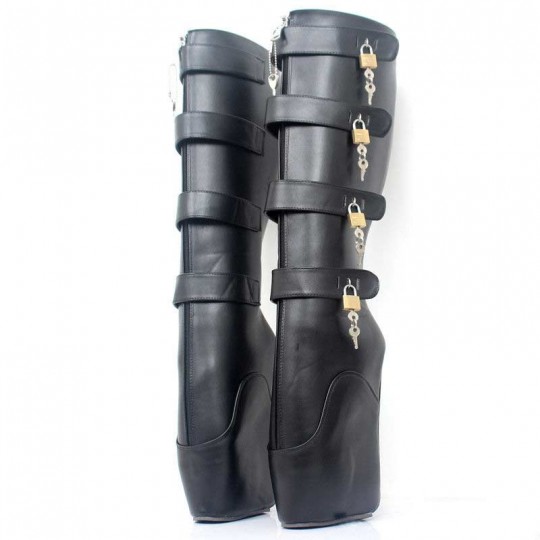 black wedge knee high boots