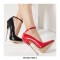 Metal Heel Point Toe Patent Ankle Straps Pumps - Red