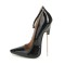 Metal Heel Point Toe Patent Ankle Straps Pumps - Black