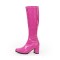 Square Heel Square Toe Lace Up Knee High Gogo Boots with Side Zip - Peach