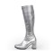 Square Heel Square Toe Lace Up Knee High Gogo Boots with Side Zip - Silver