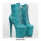 Platform High Heel Round Toe Pole Dancing Lace Up Ankle Snake Boots with Side Zipper - Turquoise