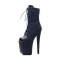 Platform High Heel Peep Toe Pole Dancing Lace Up Ankle Snake Boots with Side Zipper - Dark Blue