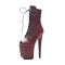 Platform High Heel Peep Toe Pole Dancing Lace Up Ankle Snake Boots with Side Zipper - Wine Red