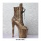 Platform High Heel Peep Toe Pole Dancing Lace Up Ankle Boots with Side Zipper - Burlywood #5