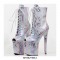 Platform High Heel Peep Toe Pole Dancing Lace Up Ankle Snake Holographic Boots - White