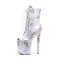 Platform High Heel Peep Toe Pole Dancing Lace Up Ankle Snake Holographic Boots - White