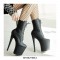 Platform High Heel Closed Toe Pole Dancing Lace Up Ankle Boots with Side Zip - Black Shiny