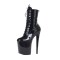 Platform High Heel Closed Toe Pole Dancing Lace Up Ankle Boots with Side Zip - Black Shiny