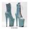 Platform High Heel Round Toe Pole Dancing Lace Up Ankle Snake Holographic Boots with Side Zipper - Light Blue